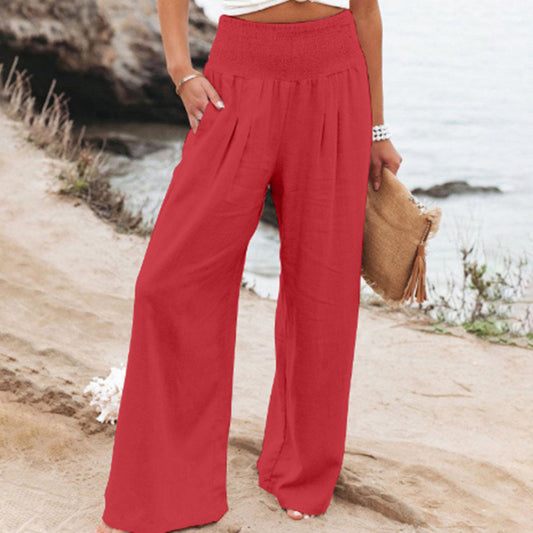 Clémence – Pantalon Large en Lin et Coton pour un Look Décontracté et Élégant