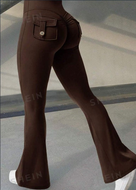 Élise - Pantalon de yoga évasé avec poches, taille haute, push-up fessier.