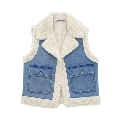Gisèle | Gilet Court Réversible à Col Revers et Poches pour Femme.