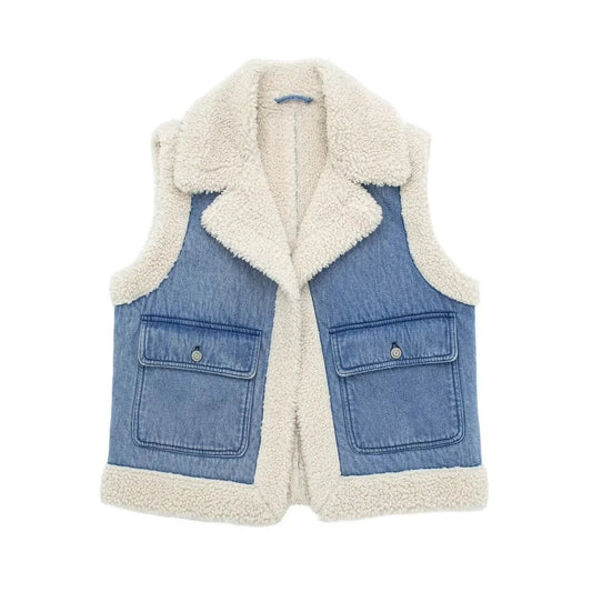 Gisèle | Gilet Court Réversible à Col Revers et Poches pour Femme.
