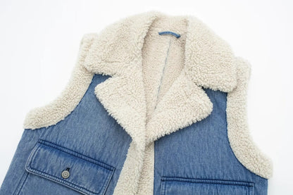 Gisèle | Gilet Court Réversible à Col Revers et Poches pour Femme.