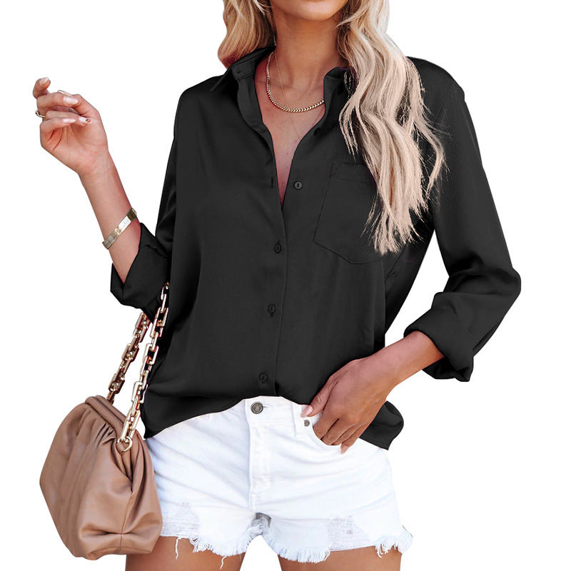 Nila | Blouse en Satin à Manches Longues et Fermeture à Boutons.