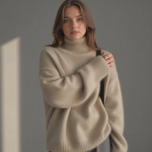 Clémence – Pull Col Roulé Oversize en Cachemire : Douceur et Élégance Intemporelle